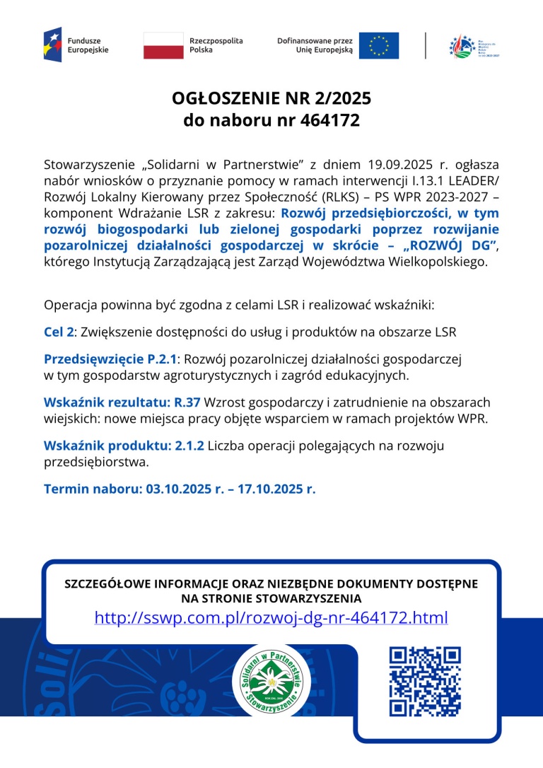 Solidarni w Partnerstwie - Ogłoszenie o naborze nr 2/2025