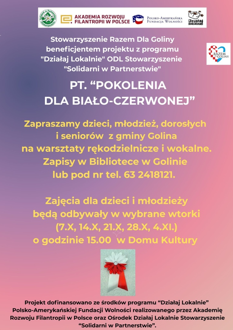 Zapraszamy ma warsztaty rękodzielnicze i wokalne w ramach projektu 