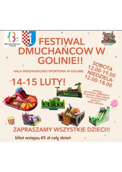 Zapraszamy na Festiwal Dmuchańców w Golinie, 14-15 lutego 2026, Hala Widowiskowo-Sportowa w Golinie