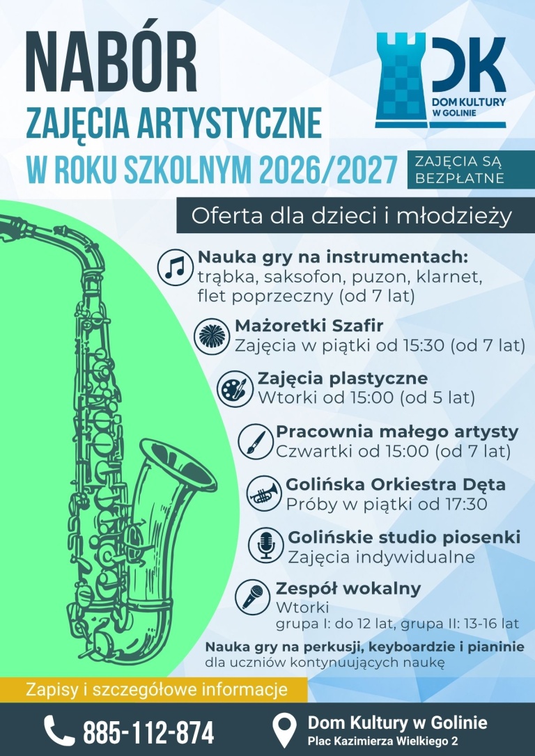 Oferta zajęć artystycznych Domu Kultury w Golinie 2026/2027