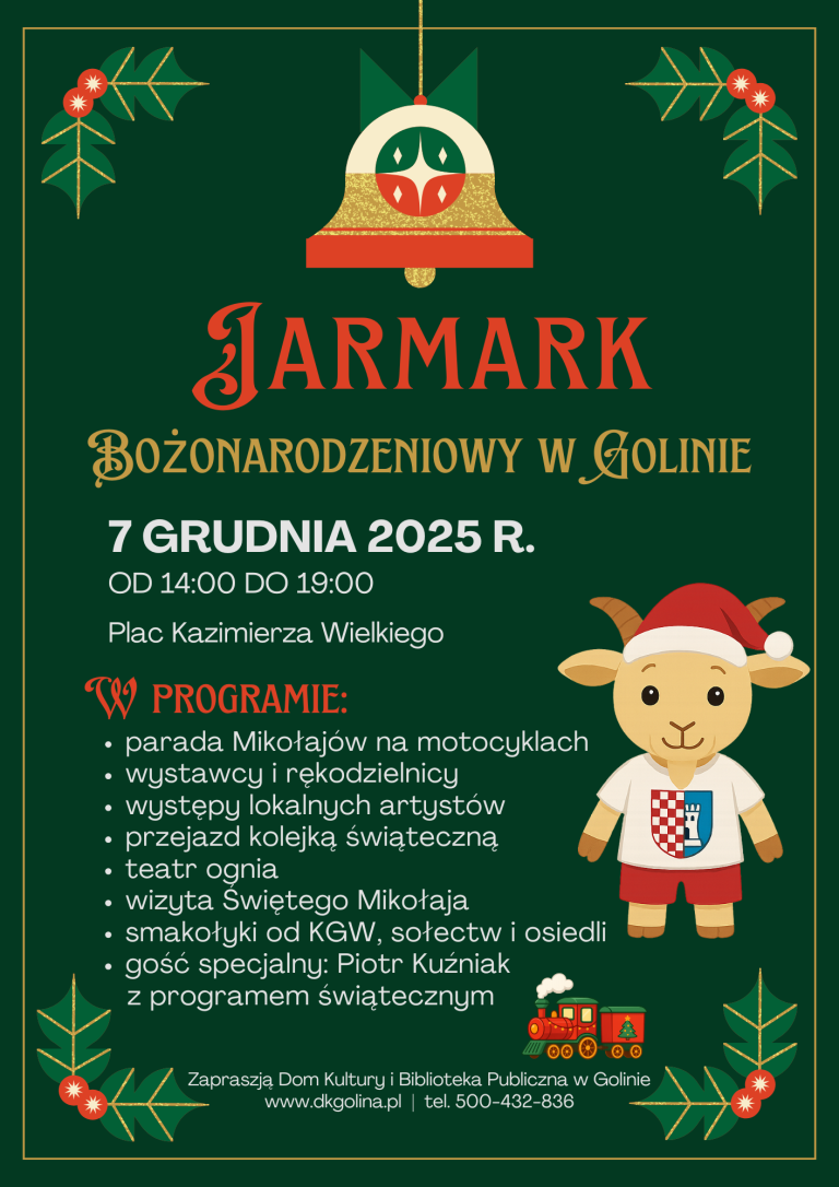 Zapraszamy na Jarmark Bożonarodzeniowy w Golinie, 7 grudnia 2025 r.