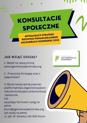 Konsultacje społeczne aktualizacji „Strategii Rozwoju Ponadlokalnego Aglomeracji Konińskiej 2030”