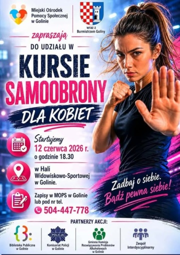 Kurs samoobrony dla kobiet, zapraszamy Panie 12 czerwca 2026 r., Hala Widowiskowo-Sportowa w Golinie
