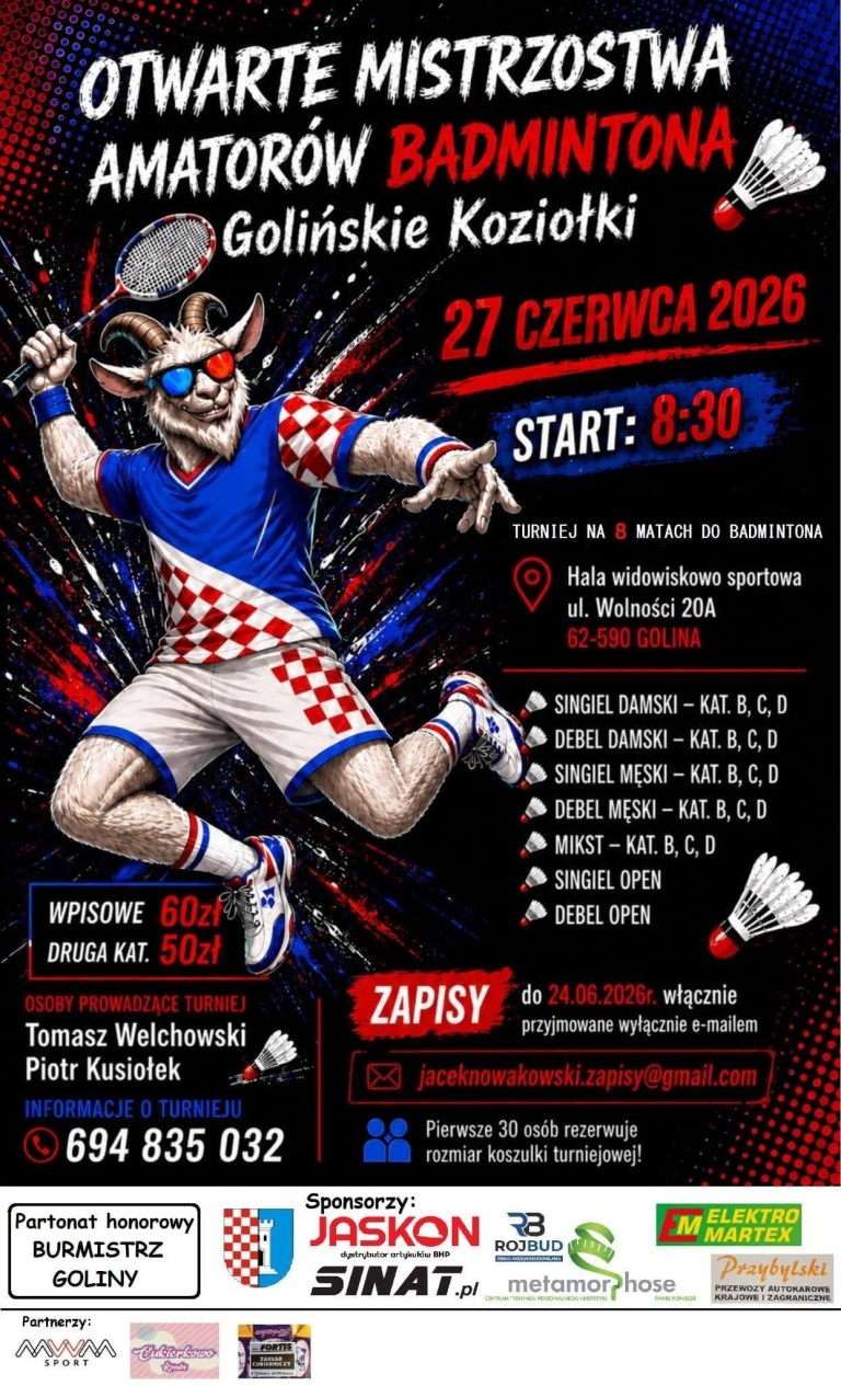 Przed nami Otwarte Mistrzostwa Amatorów „Golińskie Koziołki 2026”, zapraszamy do Goliny 27 czerwca 2026 r.