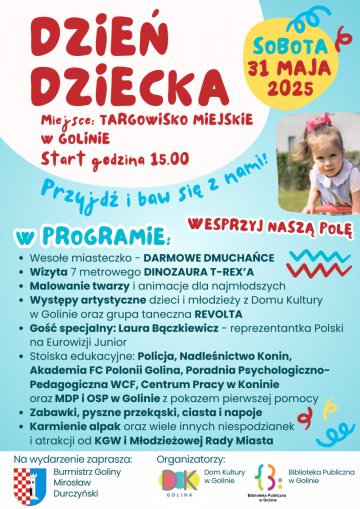 Zapraszamy na Dzień Dziecka 31 maja 2025 r. na Targowisko Miejskie w Golinie