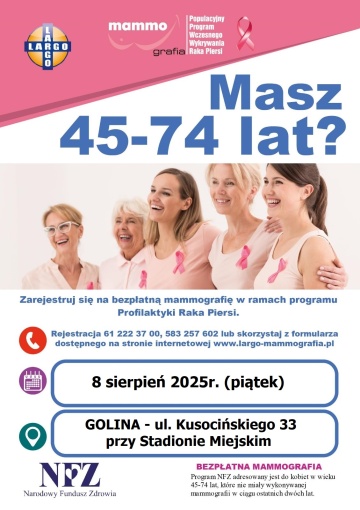 Bezpłatne badania mammograficzne 8 sierpnia 2025 r.