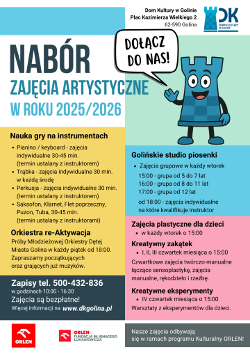 Dom Kultury w Golinie prowadzi nabór na zajęcia artystyczne w roku 2025/2026
