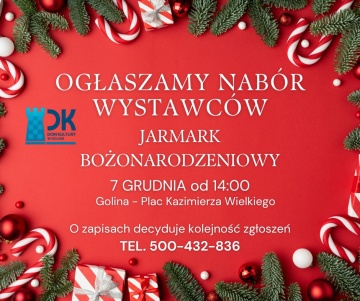 Dom Kultury ogłasza nabór wystawców na Jarmark Bożonarodzeniowy 6 grudnia 2025 r.